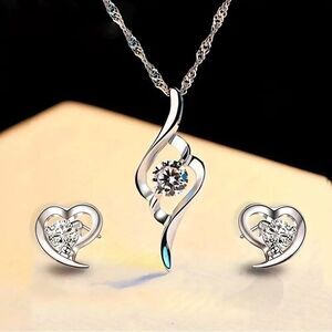 Rhinestone Heart Earrings and Pendant Set